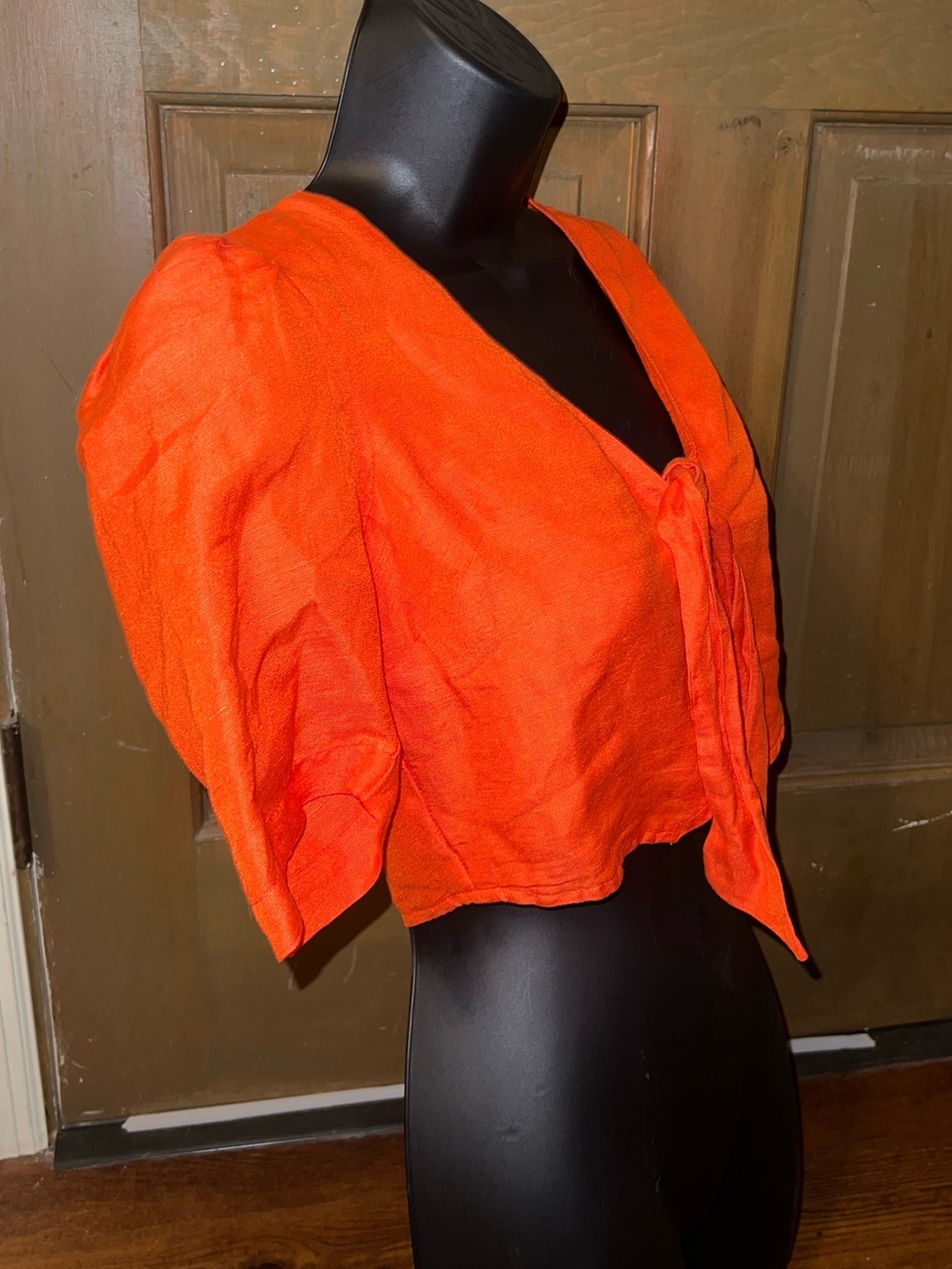 Maeve by Anthropologie Boho Orange Linen Tie Front Button Crop Top Size 00P NWT - Picture 6 of 13